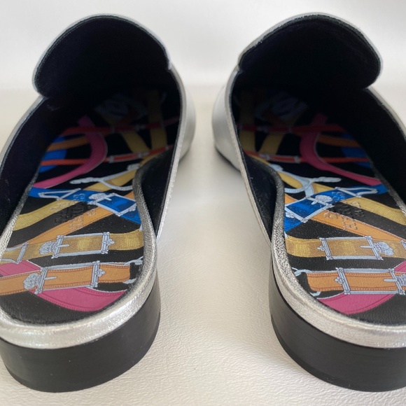 HERMES H CATENA SILVER LEATHER MULES FLIP FLOPS SHOES FLAT SLIDES 35 - Picture 7 of 15
